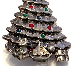 VTG Jezlaine 925 Sterling Silver Enamel Christmas Tree 1.5″ x 1″ Brooch/Pin