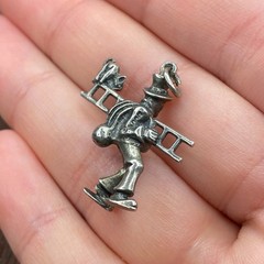 Vintage 800 Silver Good Luck Chimney Sweep with Cat 3D Pendant Bracelet Charm