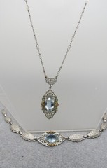Antique Necklace Bracelet Silver Filigree Purple Stones Rose Gold Accent Flower