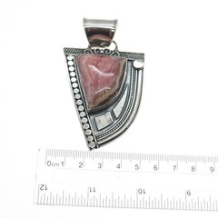 925 Sterling Silver Vintage Real Rhodochrosite Modernist Heavy 41.4g Pendant