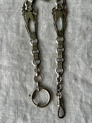 German Jugendstil Albertina Watch Chain Red Glass Drop Clover Mark c.1910-1925