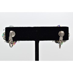 Vintage Clip On Crystal Earrings Watermelon Aurora Borealis Chrome 1950s BinBK