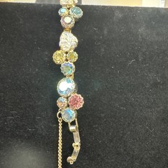 Vintage Weiss GoldTone Blue/Pink /Green and Leaf Aurora Borealis Bracelet