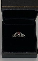 Art Deco Belais 18k White Gold Filigree Ring w/ Ruby – Appraised $2,650