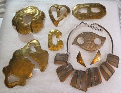 Vintage signed Shirlry Hand Wrought Brass Copper Buckle Brooch more Jewelry Lot