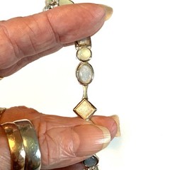 Vintage Silver Tone & Faux Moonstone Bracelet Dainty 80’s with Fold Over Clasp