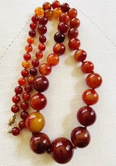 Vintage Rare Bakelite Hefty Red Gold Amber BIG Bead 28” Beaded 100 GM Necklace!