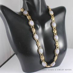 Ming’s Hawaii Lavender Jade Cabochon Link 14K Yellow Gold Necklace 16″