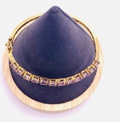 925 Thailand Silver Gold Tone and Purple Purple Stones Bangle Bracelet