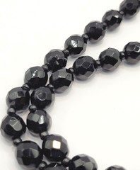 Black Glass Bead Necklace Double Strand West Germany Vintage 1950 1960s 16 Inch