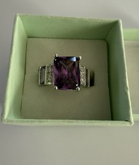 Vintage QVC HSN ? Amethyst & Clear CZ Sterling Silver Cocktail Ring Sz 7 6.6g