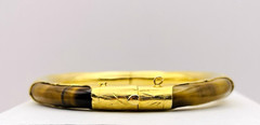 Vintage Asian Style Tiger’s Eye Gold Tone Hinged Bangle Bracelet