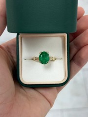Art Deco Antique 3.60 Ct Natural Emerald Vintage Wedding Ring 14K Yellow Gold FN