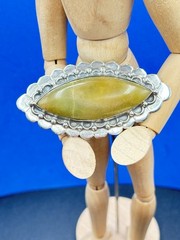 Antique sterling silver Jade brooch orange yellow green 1850-1910 Mexico