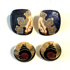 Vintage 1980s 1990s Enamel Earrings Lot Pierced Red Blue Statement Some Signed