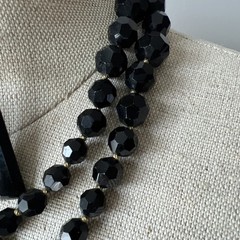Vintage 2 Strand Jet Crystal Necklace & 2 Pairs Earrings – Rhinestone Clasp
