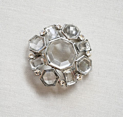 Vintage Monet Clear Faceted Crystal Glass Silver Tone Brooch Pin Signed