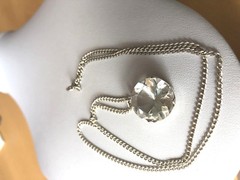 VINTAGE LARGE ROCK CRYSTAL COLORLESS WHITE QUARTZ PENDANT NECKLACE STERLING SLVR