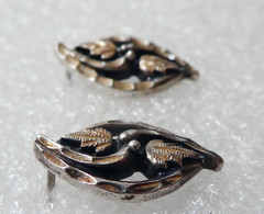 Vintage WM Wheeler Sterling Silver Grape Leaf Stud Earrings
