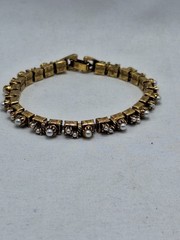 Vintage 70’s Gold Tone Tennis Bracelet with Faux Pearls 7″