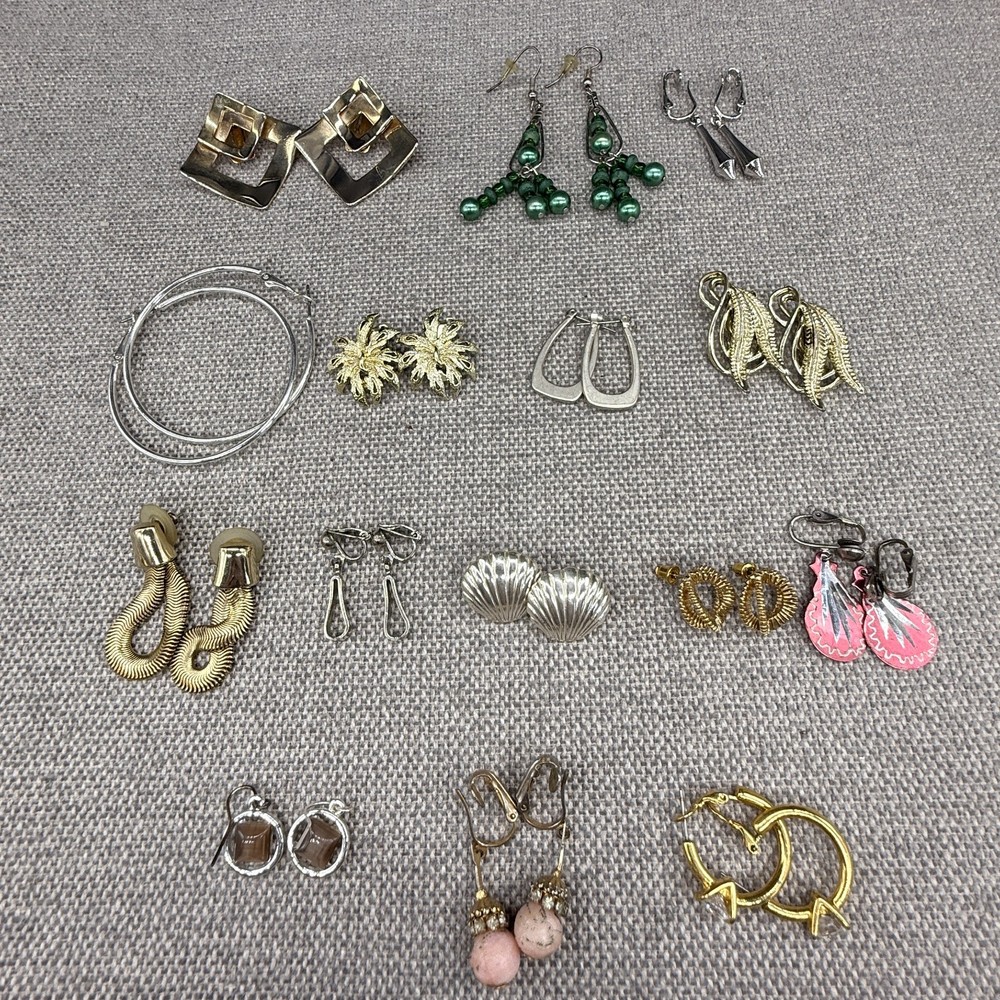 Vintage Earring Lot Clip Ons Pierced Dangle Hoops Judy Lee 15 Pair