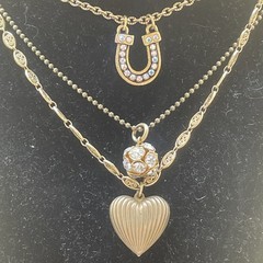 Maximal Art JOHN WIND Love & Luck Gold Tone Tripple Strand Charm Necklace 18”!