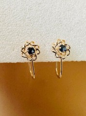 Estate 14K Yellow Gold Sapphire Screw-Hinge Earrings for Non-pierced Ears