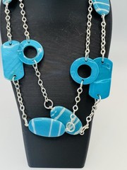 Vintage Blue Lucite Chain Necklace Mod Geometric Statement