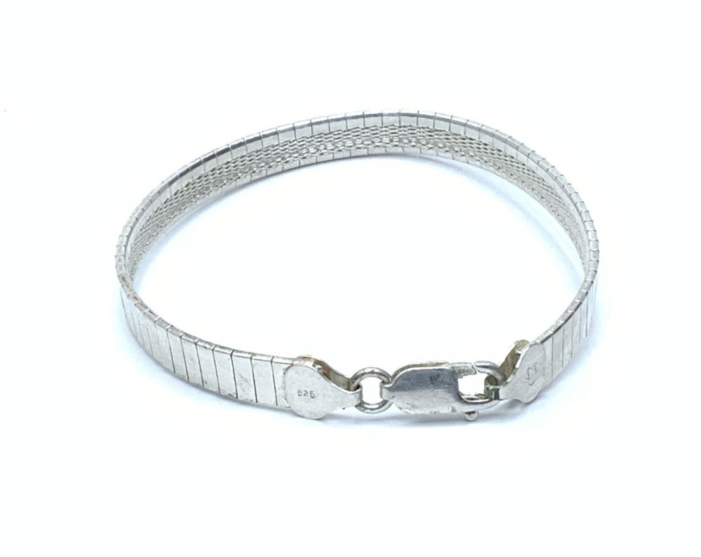 ITALY IBB 925 Sterling Silver Rhodium Plated Textured Omega Chain 7.5” Bracelet