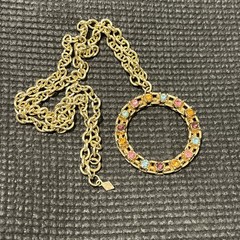 Vintage Sarah Coventry Piccadilly Circle Necklace Multi Color Rhinestone 26 in