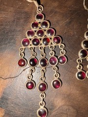 Vintage .925 Sterling Silver Grape Cluster Style Dangle Earrings Genuine Garnets