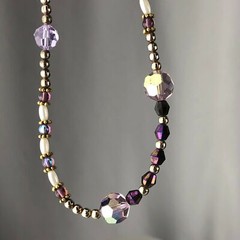 Beaded Crystal Faux Pearl Necklace Iridescent Purple Lavender