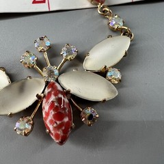Vtg Rhinestone Marbled Opalescent Butterfly Collar Necklace & Earrings As Is