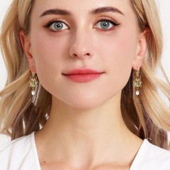 Vintage Beetle Scarab Bug Dangle Earrings for Women, Imitation Pearl Insect D…