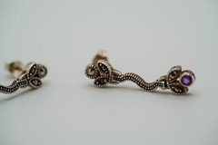 Vintage Sterling Silver Amethyst Marcastie Flower Dangle Earrings 3cm JB39