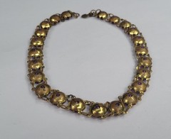 Vintage Old Rare Unique Gold Tone Purple Stones Linked Statement Choker Necklace