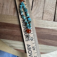LJ Beaded Necklace 18 Inch Turquoise Carnelian Mutton Fat 925 Sterling 76.7g
