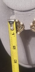 Vtg Filigree Simulated Pearl Smoky Gray Crystal Rhinestone Earrings Wedding
