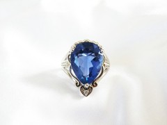 Vintage Sterling Silver 925 Large 10ct Natural Heated London Blue Topaz Ring 6