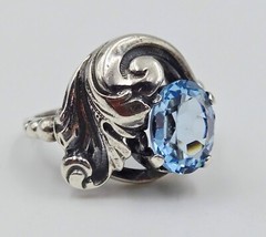 Cini Sterling Ring Acanthus Leaf Silver Vintage Blue Color