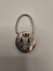 Vintage Zuni Thunderbird Multi Stone Inlay Silver Keychain