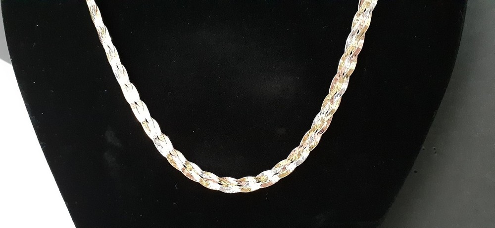 VTG. 925 FAS Italian Sterling Silver Braided Tri-Tone Silver/Gold 16″ Necklace