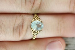 VINTAGE BLUE TOPAZ GOLD STERLING SILVER 925 RING SIZE 7.75 FILIGREE DESIGNER