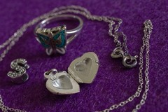 Vtg 925 Sterling Silver Jewelry Lot: 1987 Avon Ring, IBB chain, Heart Locket, S