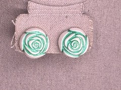 Vintage Rose Celluloid Earrings Hong Kong White And Green