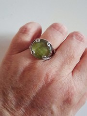 Vintage Designer Faceted Prehnite Cocktail Statement Ring Size 9 Sterling Silver