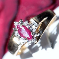 14k yellow gold ring 0.41ct natural diamond & treated ruby size 7 vintage 2.2gr