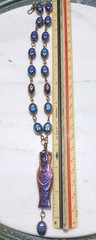 EGYPTIAN REVIVAL PHARAOH PENDANT PEACOCK BLACK SCARAB GLASS BEAD NECKLACE SET