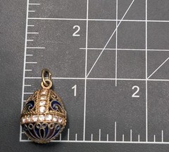 Sterling Silver Gold Vermeil Enamel Rhinestone Russian Mini Egg Charm Pendant