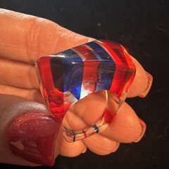 Vintage Acrylic Red Clear And Blue Ring Size 8